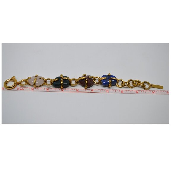 Yves Saint Laurent Arty Hammered Gold Plated Semi Precious Gem-Stones Bracelet - Picture 5 of 6